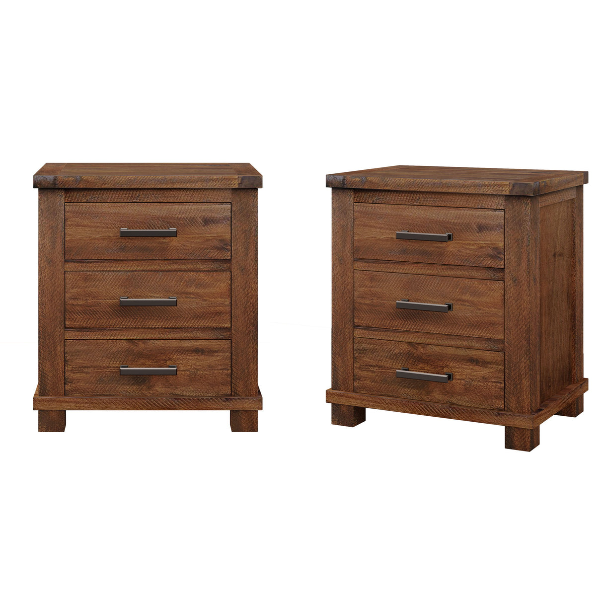 Rustic Farmhouse Nightstand (Set of 2) With 3 Drawers - Natural