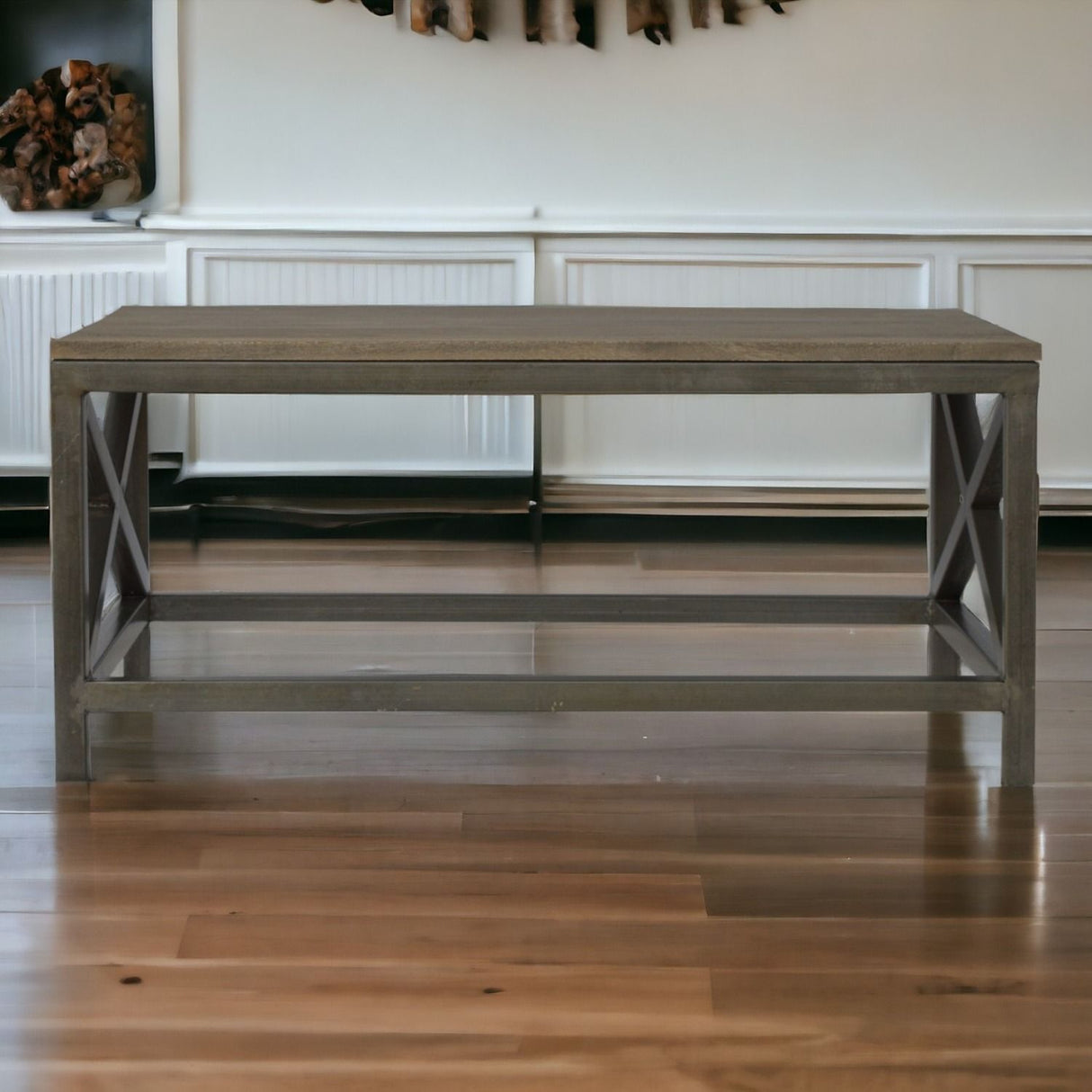 Industrial Cross Metal Coffee Table - Pewter