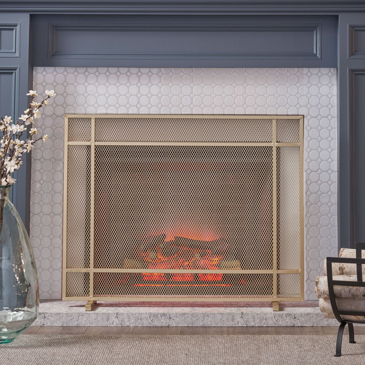 Elegant Iron Fire Screen For Fireplace Protection