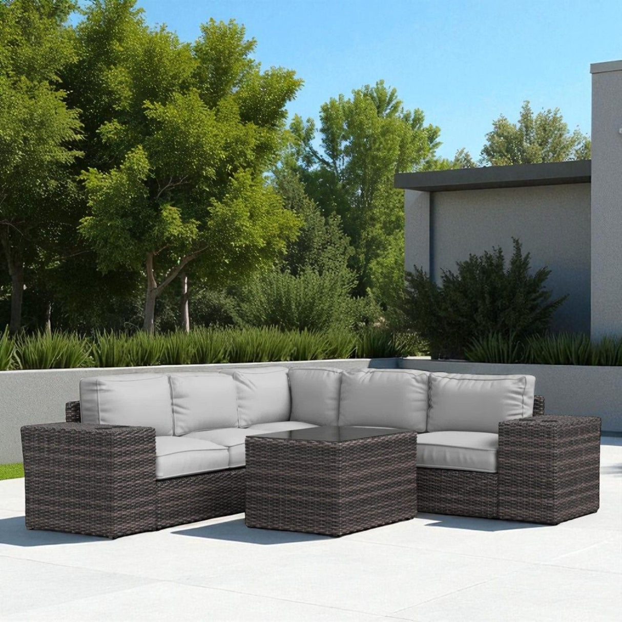Modern Patio Rattan Sectional Set With Cushions