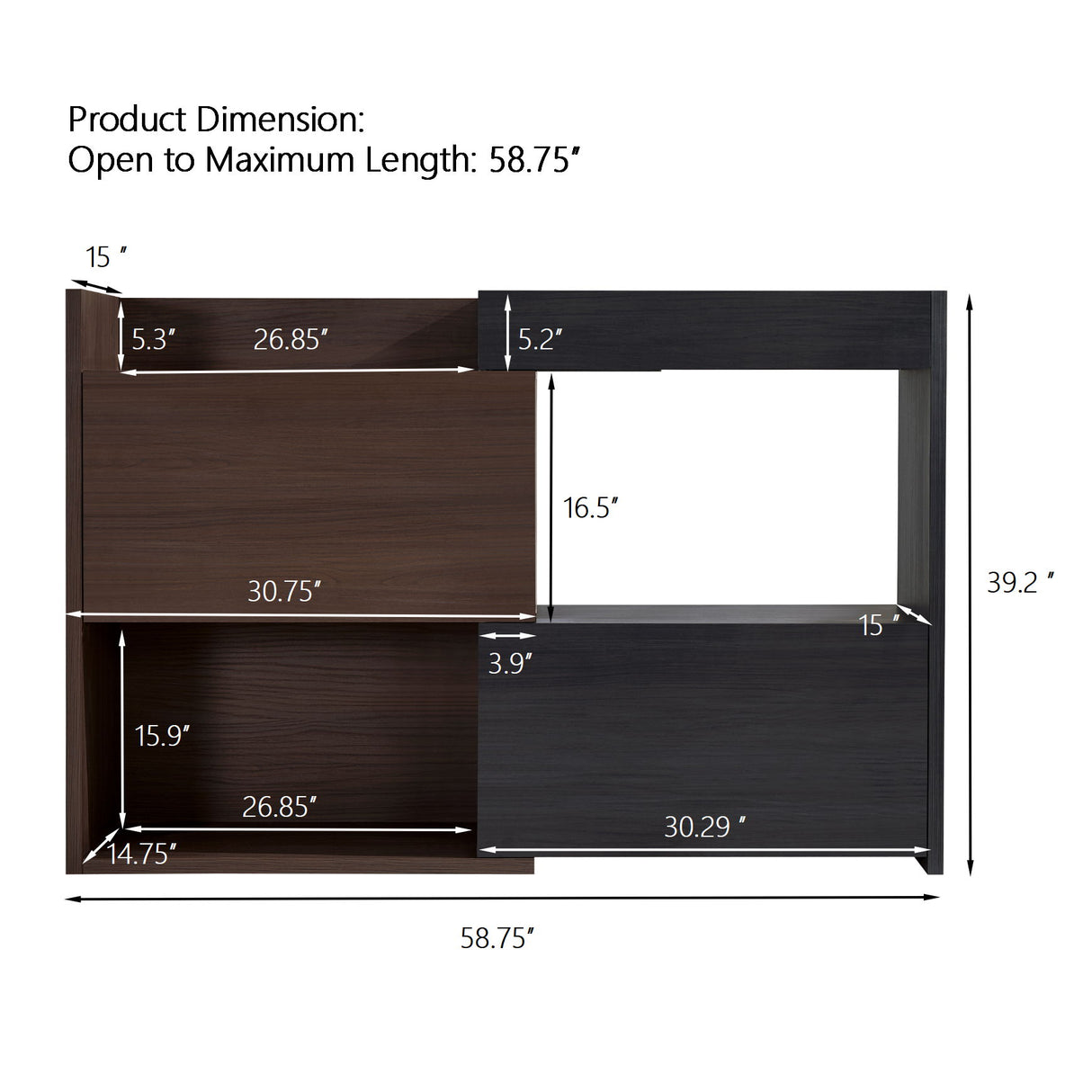 Modern Extendable & Rotating Cabinet With Drawer And Flip Doors For Versatile Storage - Black / Dark Walnut