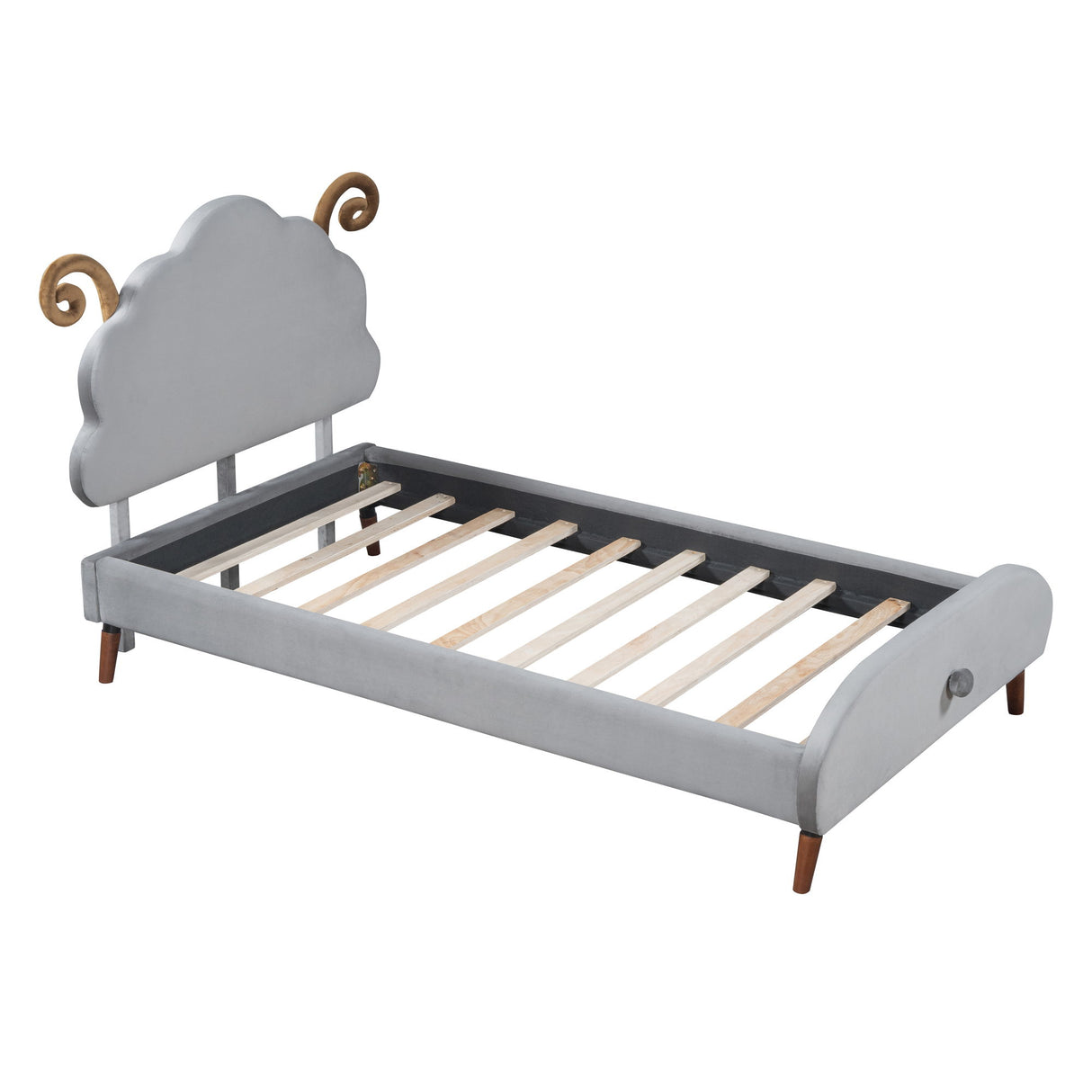 Upholstered Platform Bed With Sheep Shaped Headboard