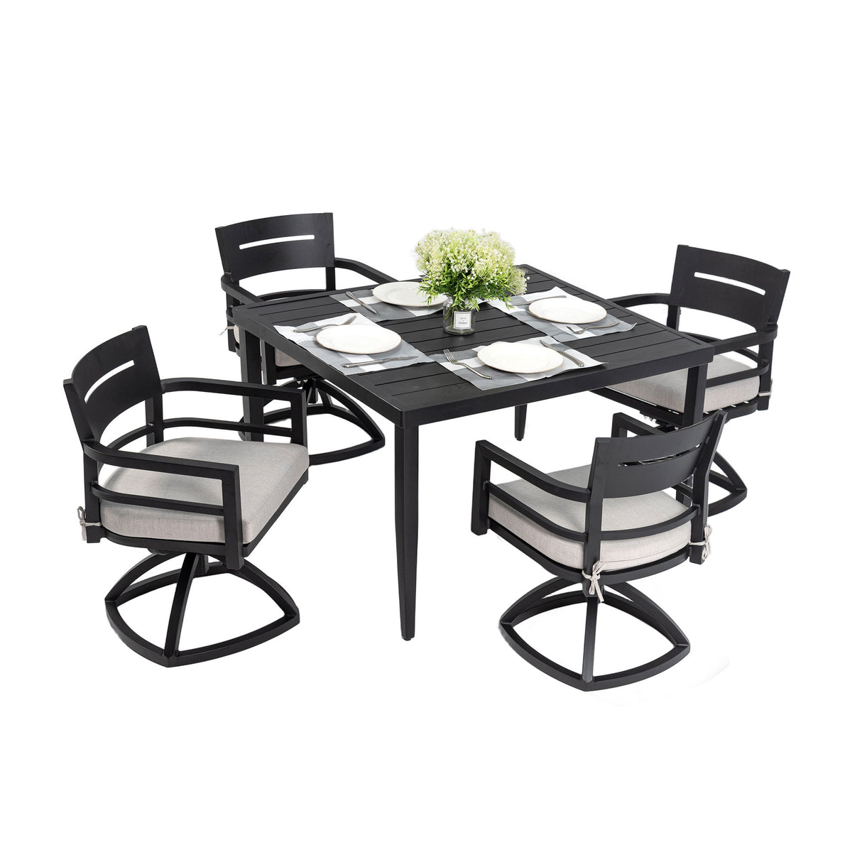 Outdoor Modern Dining Set, Chairs Sunbrella Cushioned And Dining Table With Umbrella Hole