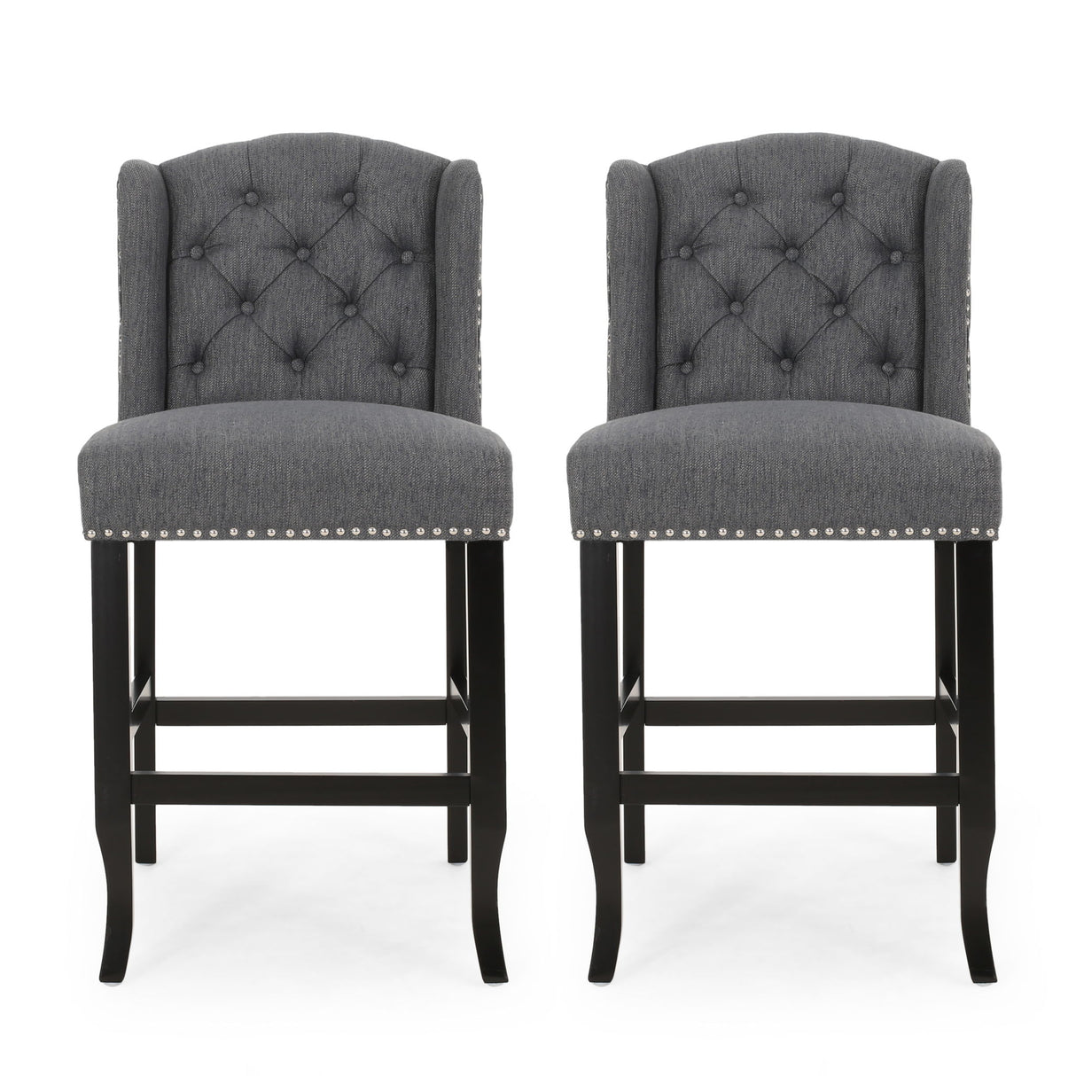 Vienna - Fabric Tufted Counter Stool With Nailhead Accents (Set of 2)