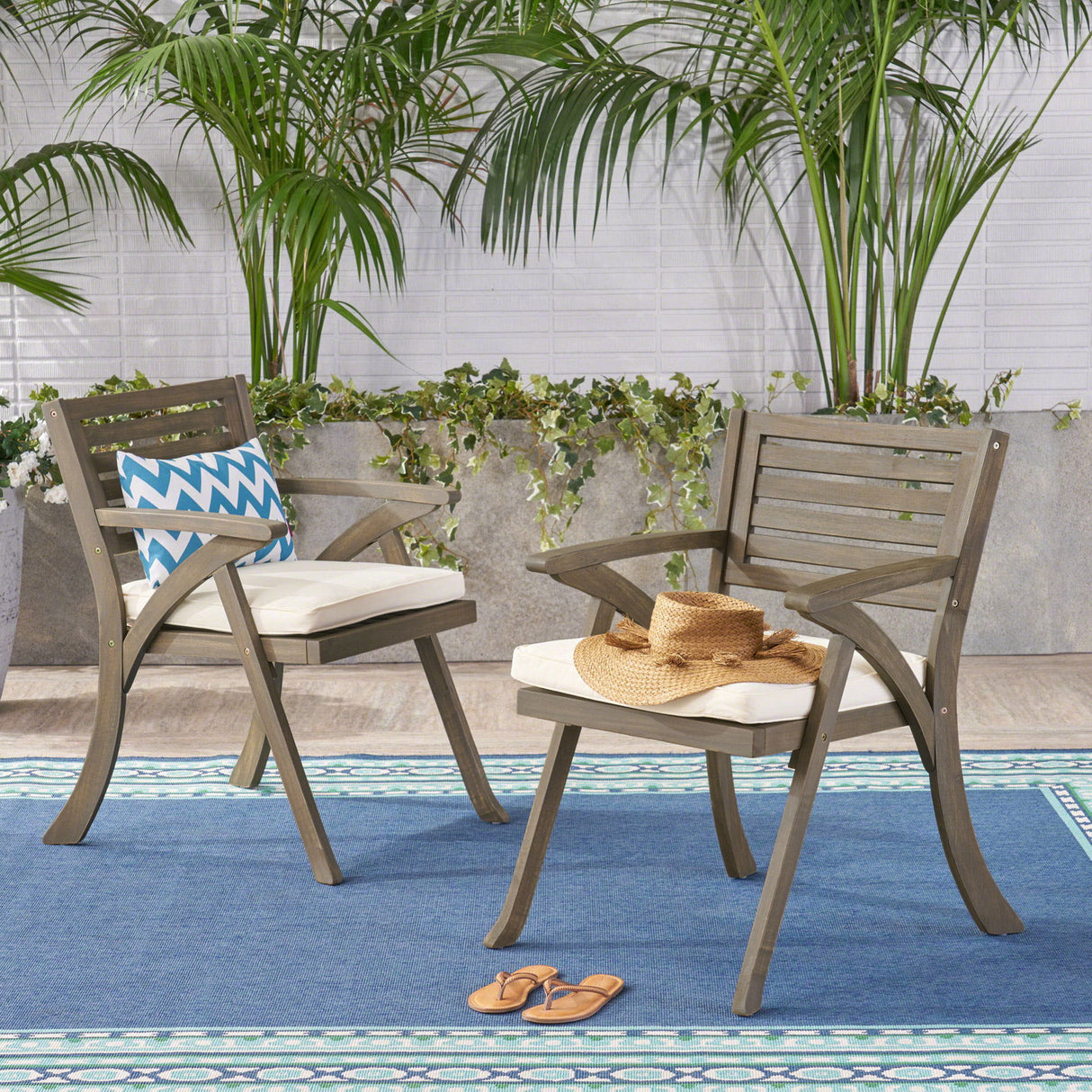 Helen - Outdoor Acacia Wood Dining Chair (Set of 2) - Gray / Creme