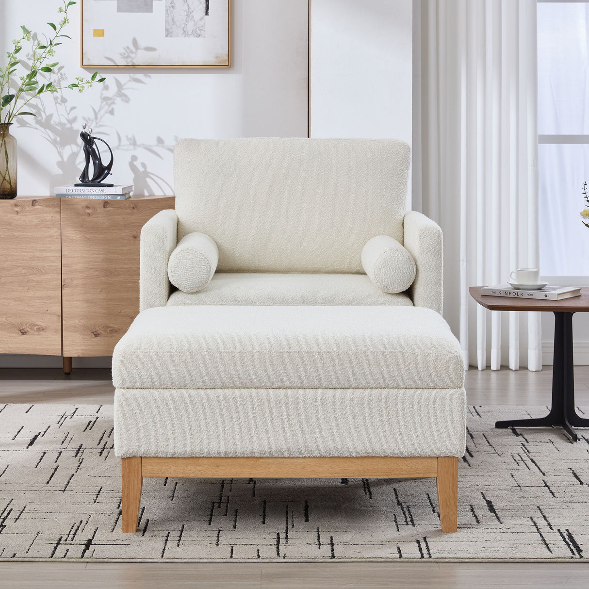 Oversized Swivel Barrel Accent Chair And Ottoman Set With Storage