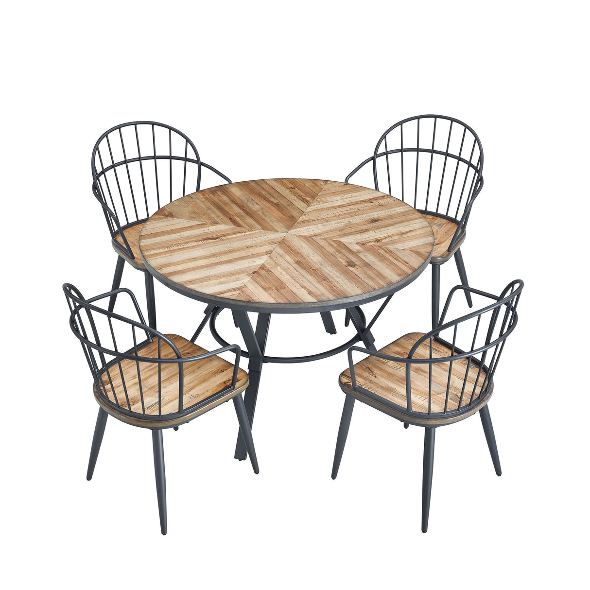Contemporary Indoor Dining Set With Metal Legs, Birch, And Metal - Black / Natural