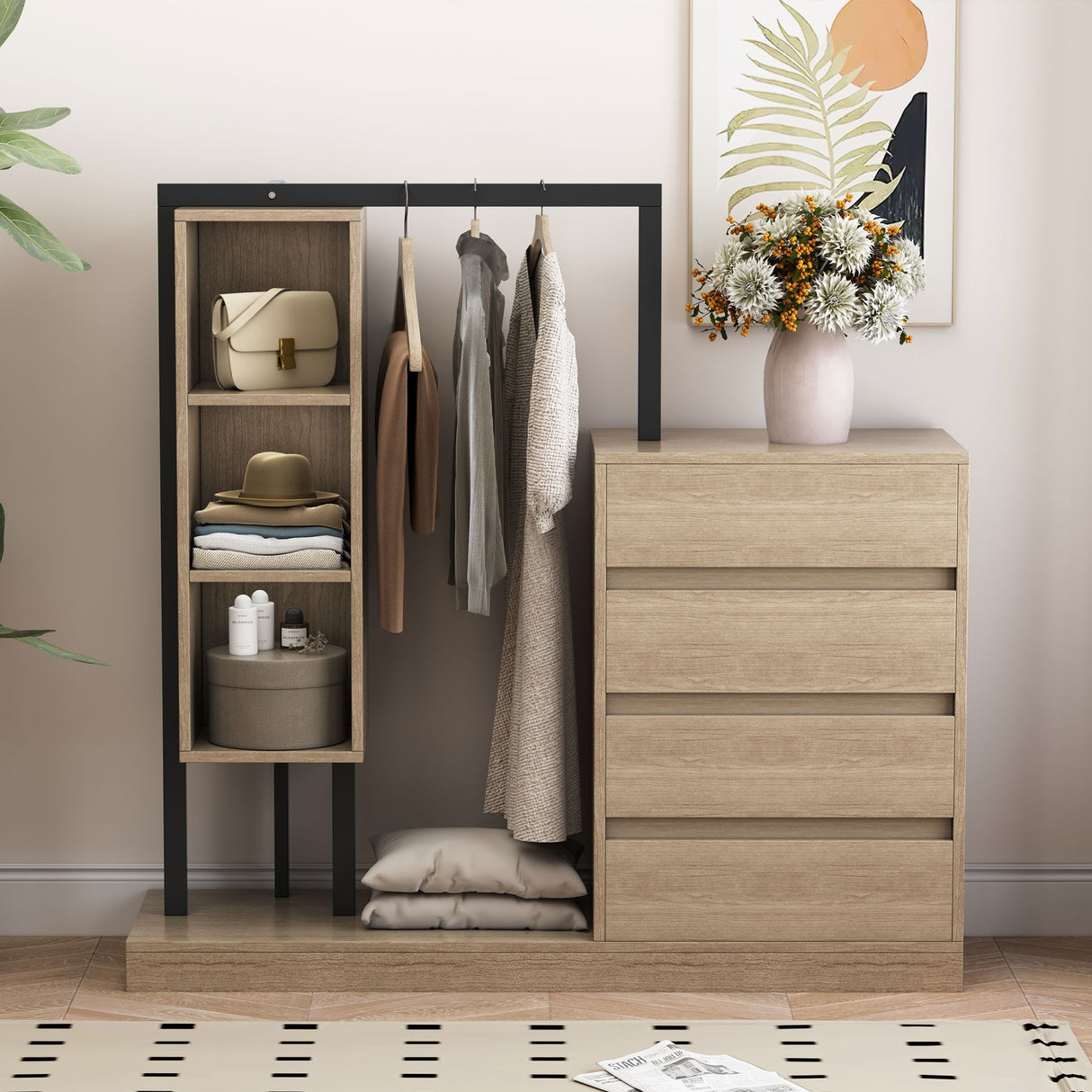 Wardrobe With 4 Drawers And 3 Shelves