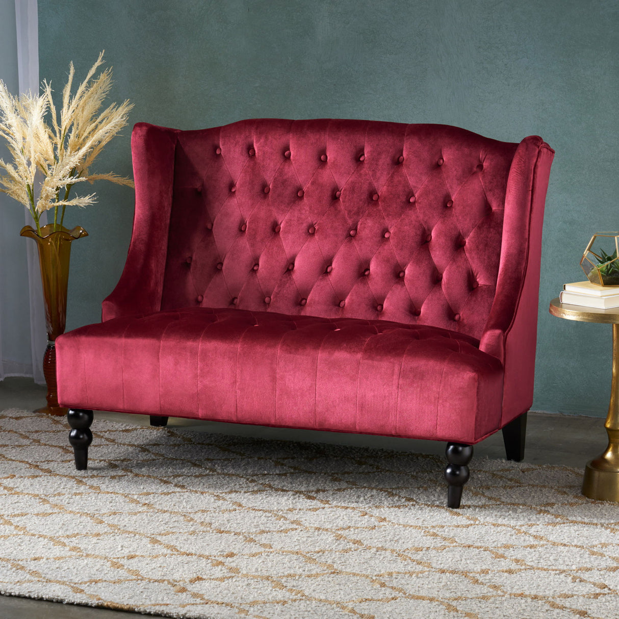 Nurturing - Upholstered Loveseat With Wing Back And Diamond Tufting