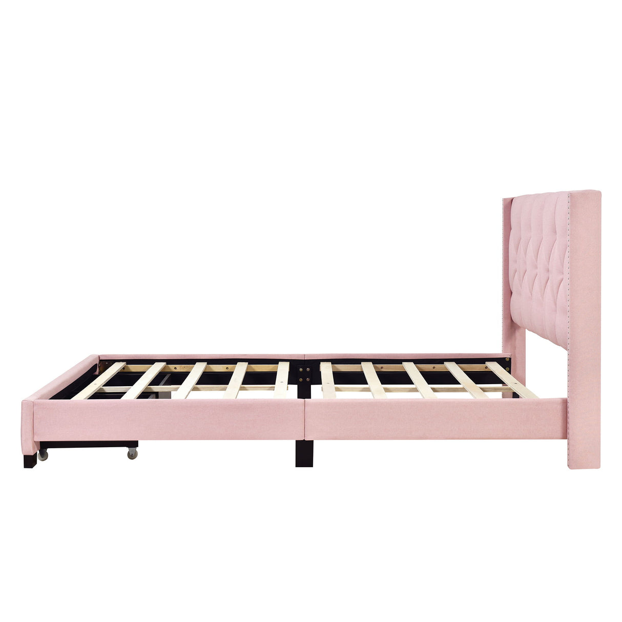 Queen Size Storage Bed Linen Upholstered Platform Bed & Two Drawers - Pink