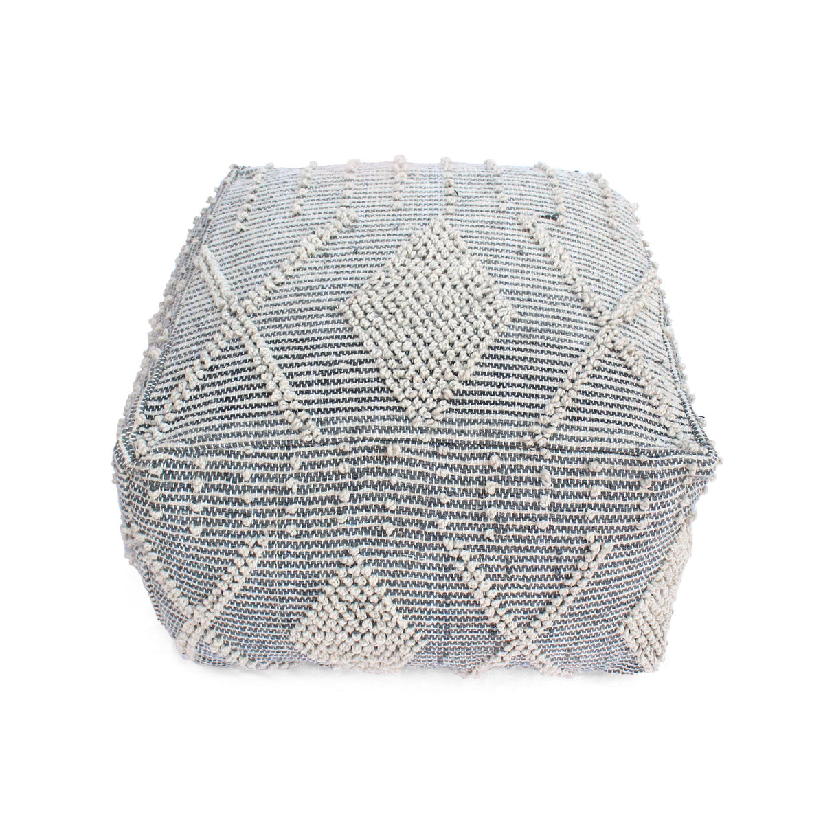 Diamond - Handcrafted Faux Yarn Pouf - Ivory / Gray
