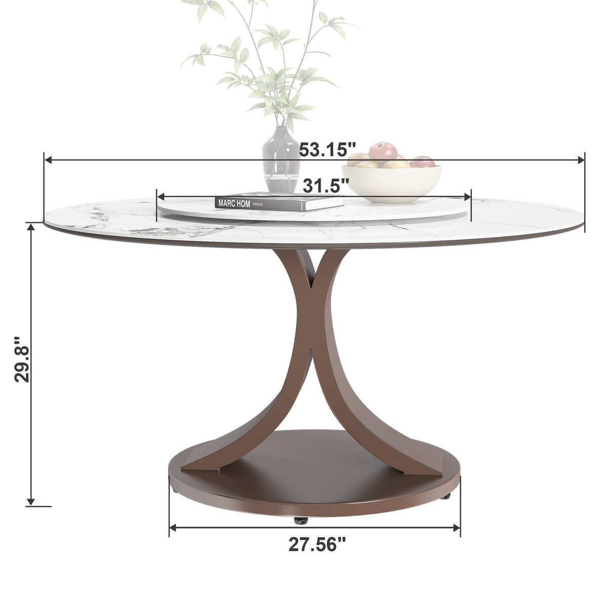 Round Dining Table With 360° Rotating Lazy Susan Scratch & Heat For Dining Room & Kitchen, Table Only - White