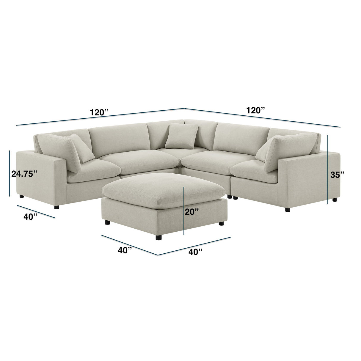 Cassandra - Modular 6 Piece Sectional - Beige
