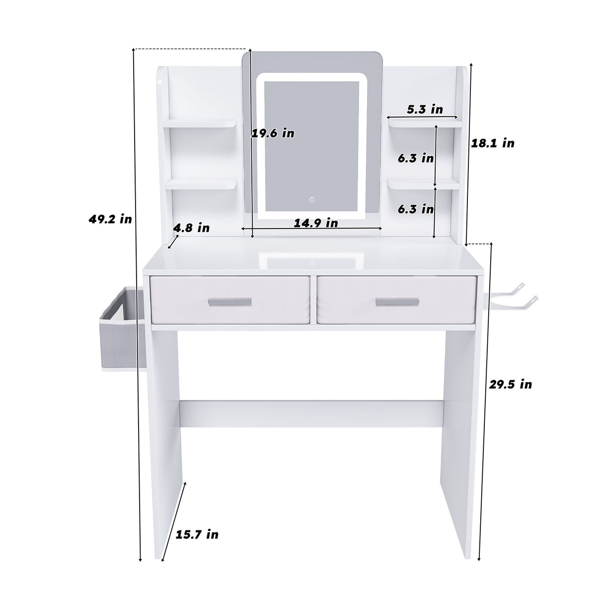 Elegant LED Mirror Vanity Dressing Table With Adjustable Lights, Drawers & Storage - White