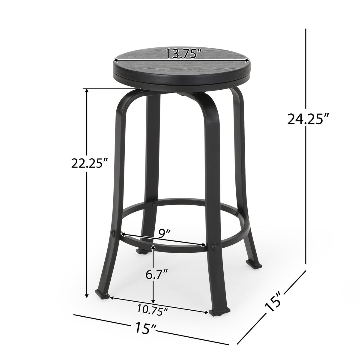 Modern Industrial Counter Stool Set With Swivel Function