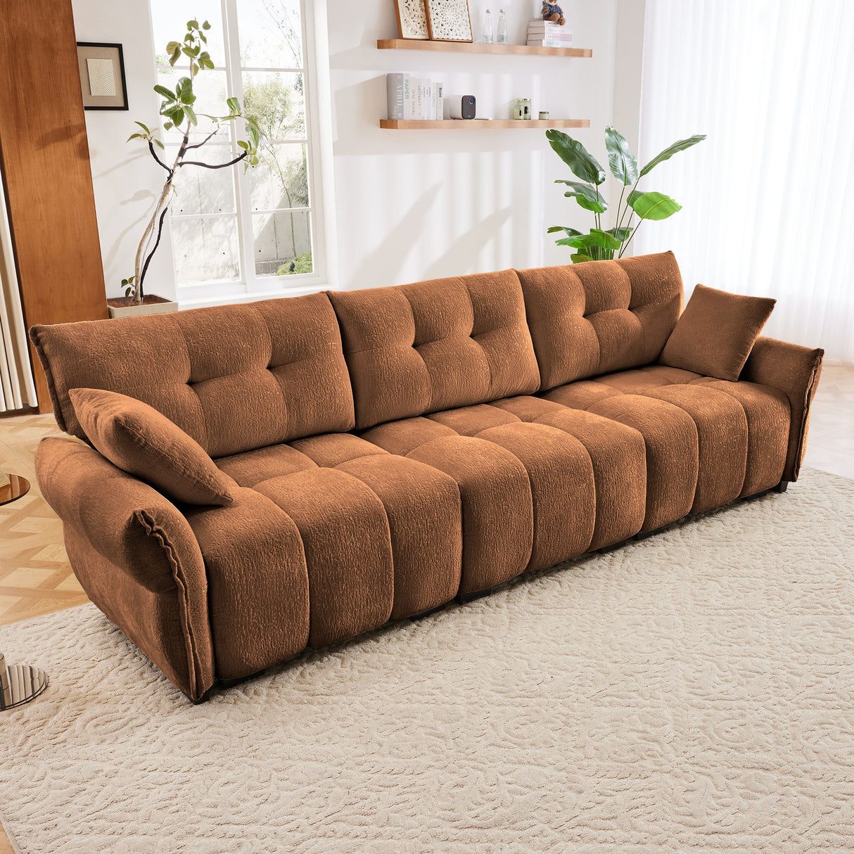 Modern Sofa & Pillows, Textured Cover, High Rebound Cushions