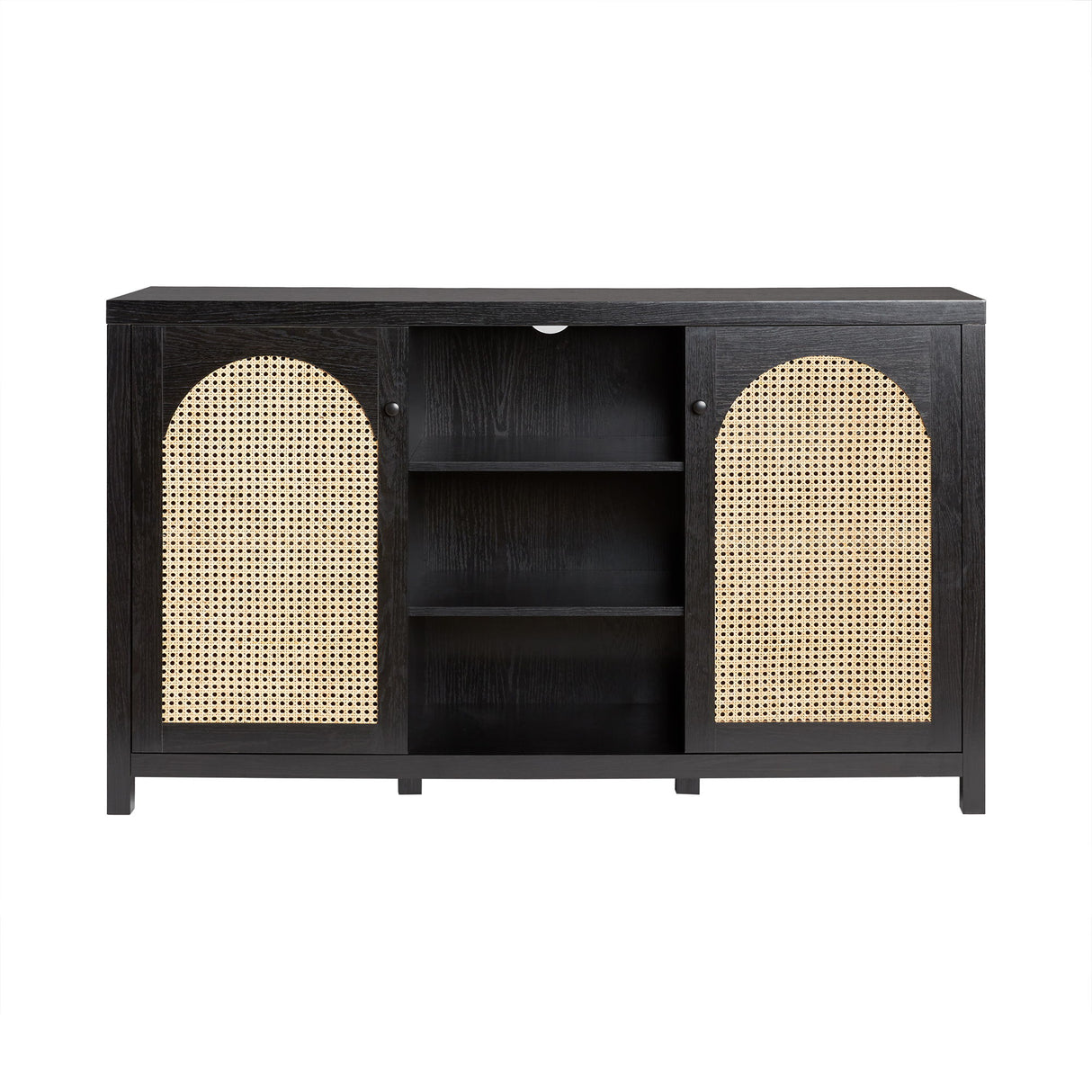 Transitional 2 Door Sideboard With Arched Rattan Panels