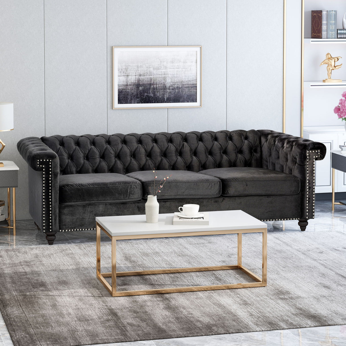Chesterfield Style 3 Seater Sofa With Deep Button Tufting