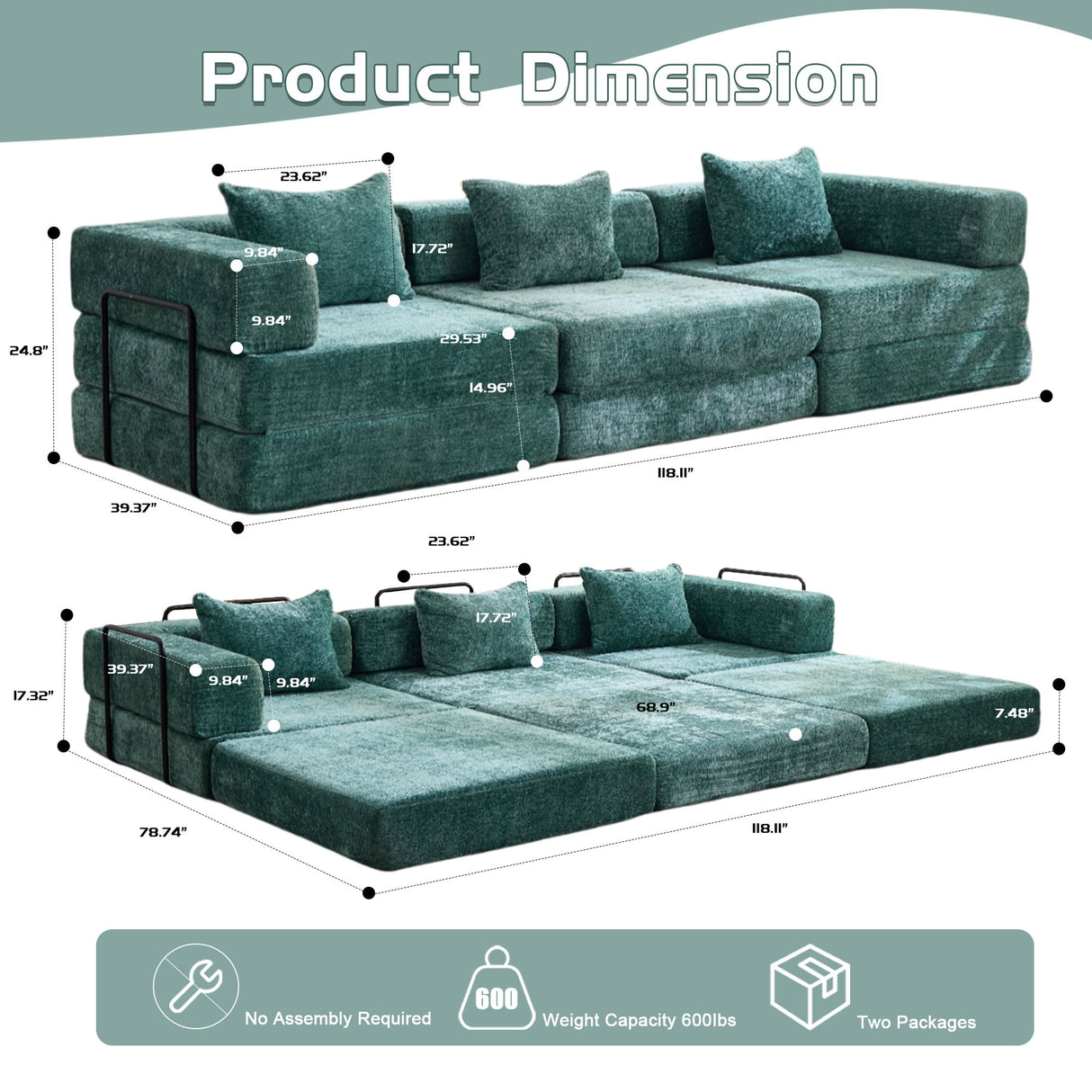 Convertible Floor Sofa Bed, Boneless Modular Sectional Sofa For Living Room