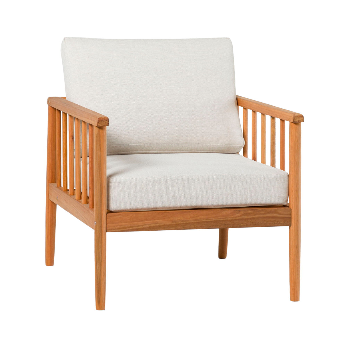 Contemporary Cushioned Eucalyptus Wood Patio Accent Chair