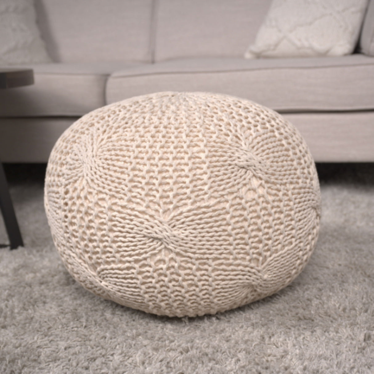 Bordeaux - Knitted Cotton Round Pouf