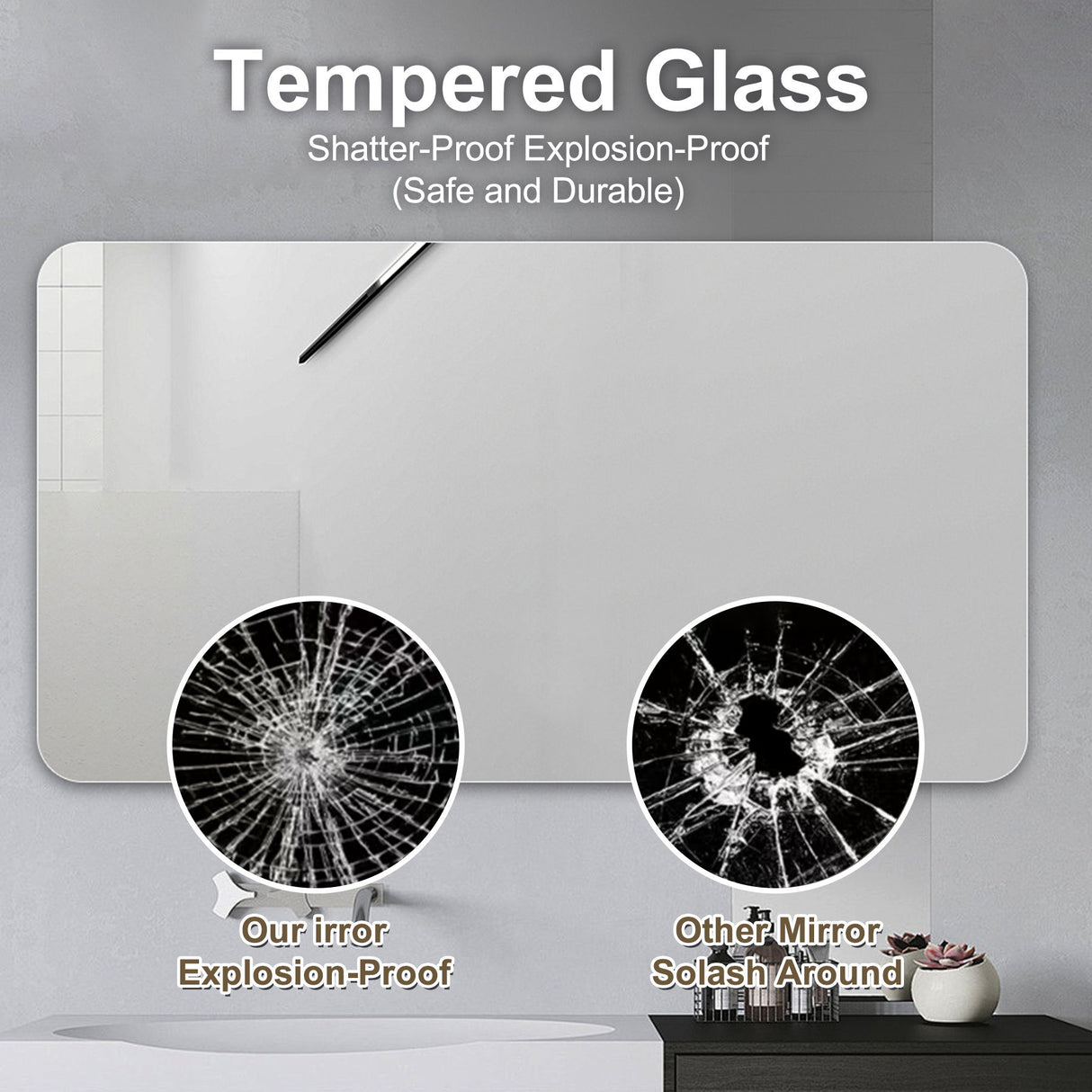 Bathroom Vanity Mirror, Wall Mounted Mirror For Bathroom Anti-Fog Waterproof - Clear