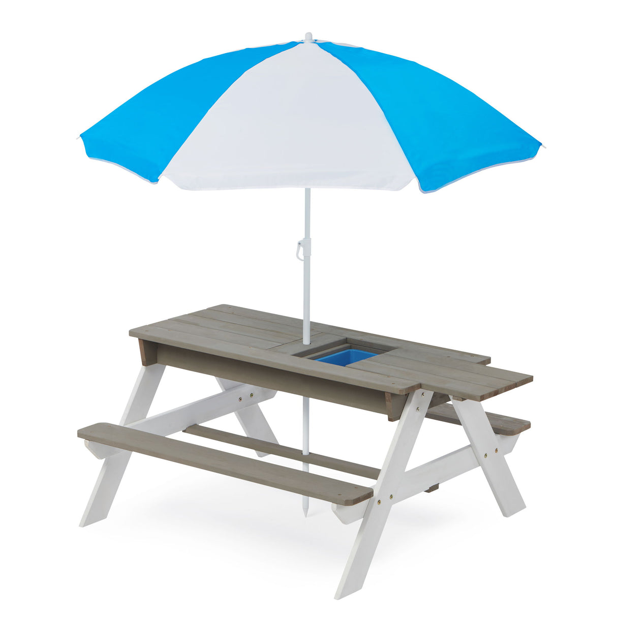 Wooden Kids Picnic Table, Sand And Water Table With Umbrella, Activity Table For Outdoor Backyard Patio Play - White / Gray