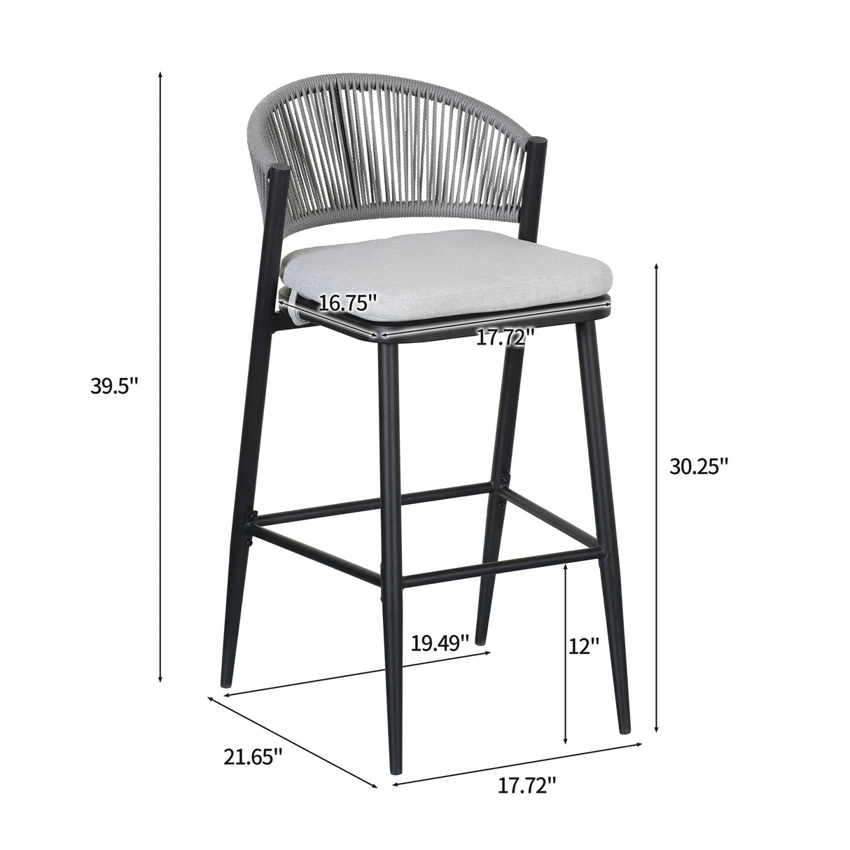 Outdoor Bar Height Metal Frame Counter Stools With Scallop Shaped Backrest & Water Resistant Cushions