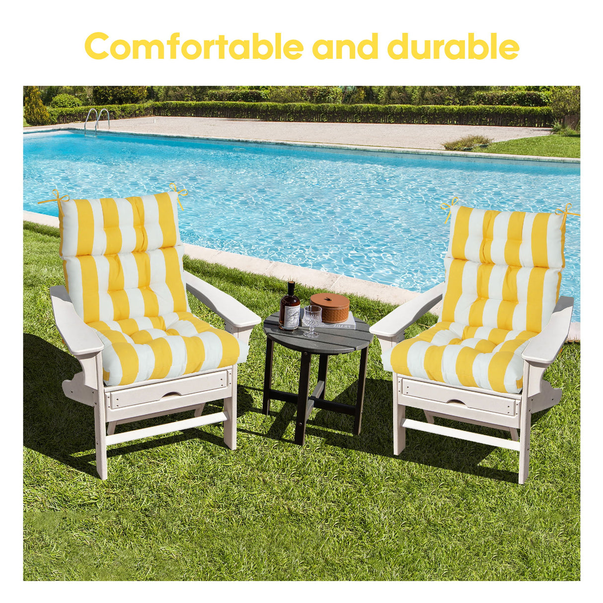 2 Piece High Back Patio Chair Cushion Set, Tufted Adirondack And Rocking Chair Cushions