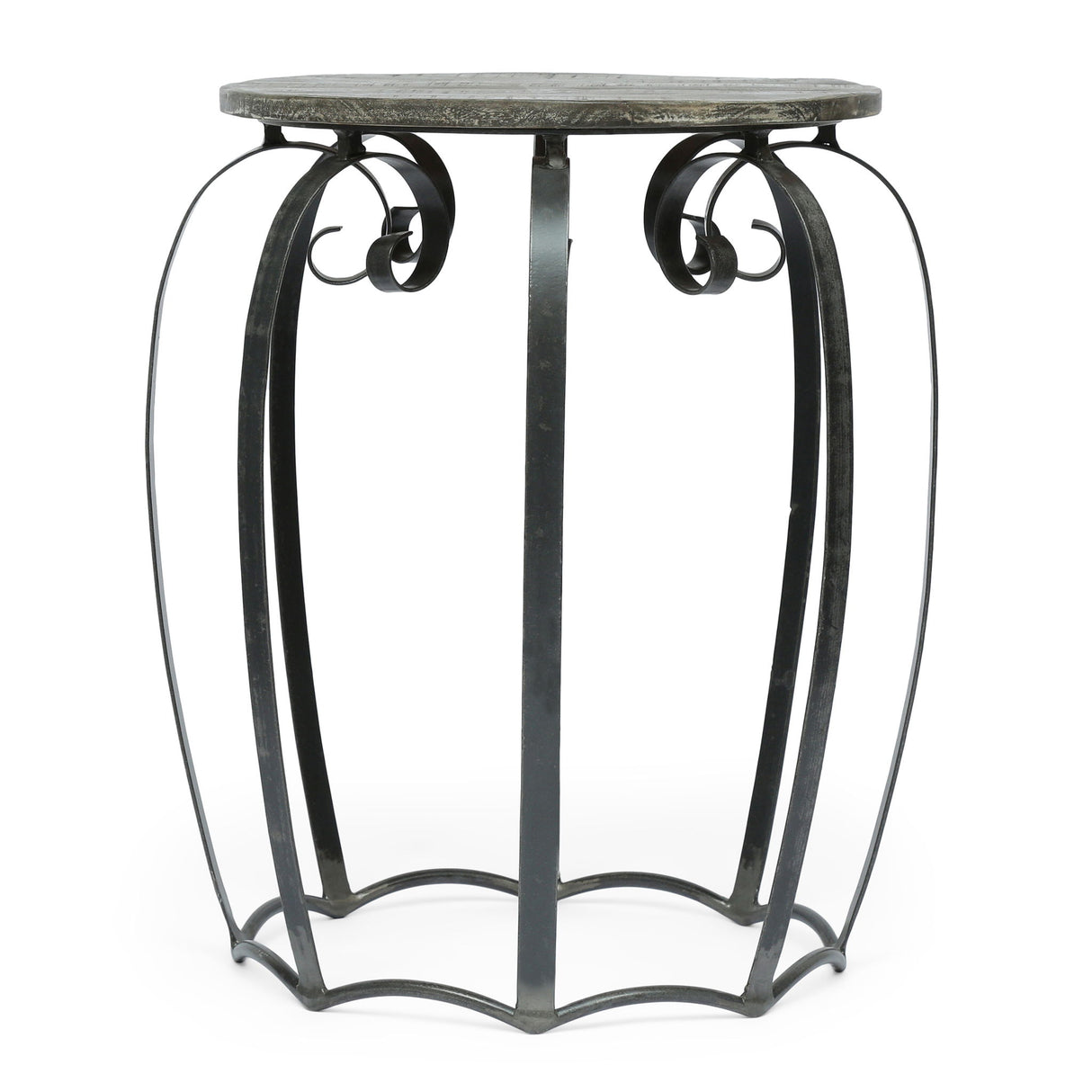 Modern Industrial End Table With Mango Wood Top And Iron Frame - Gray