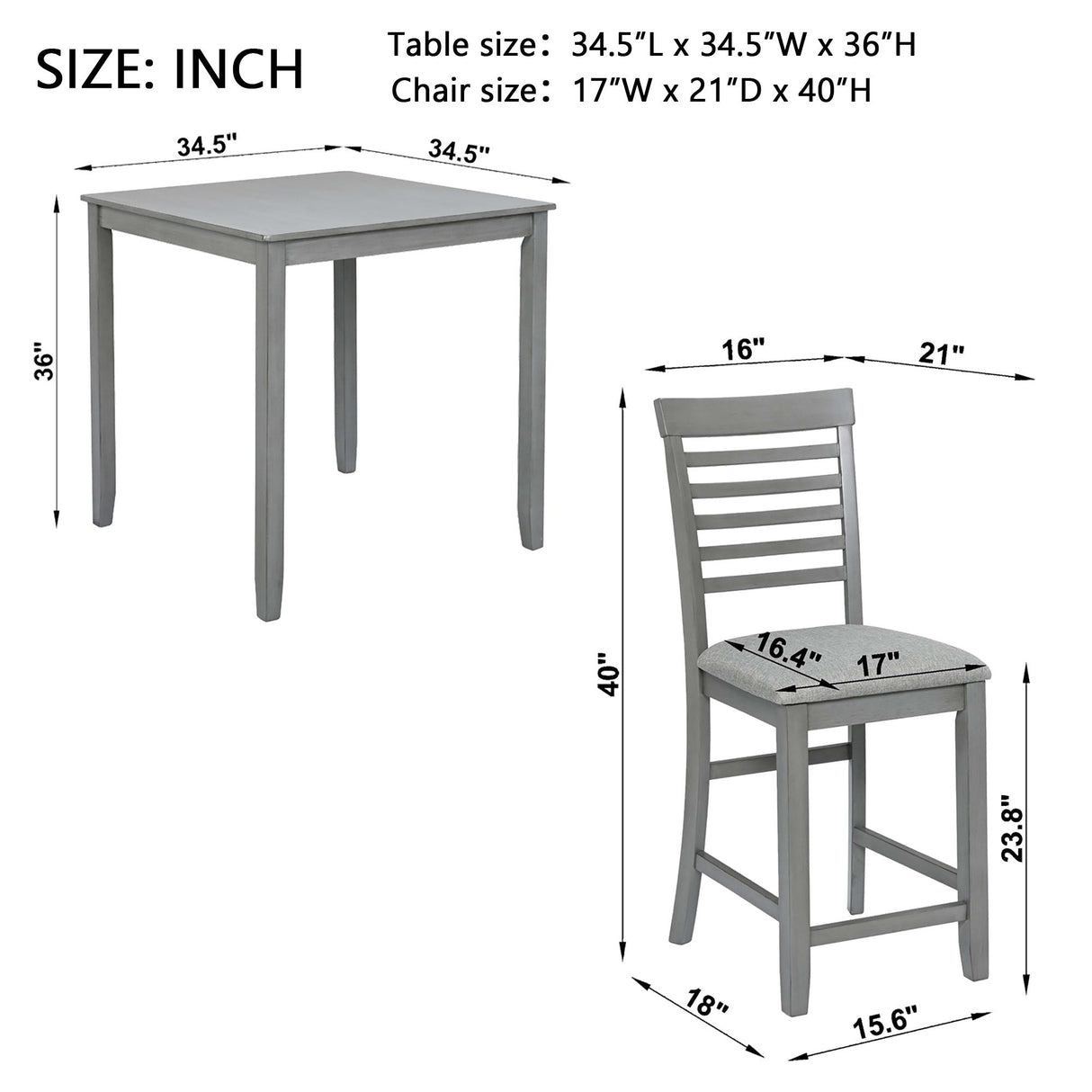 5 Piece Dining Table Set, Wooden Dining Square Table Set For 4, Counter Height Kitchen Table Set With Square Table And 4 Upholstered Chairs - Gray