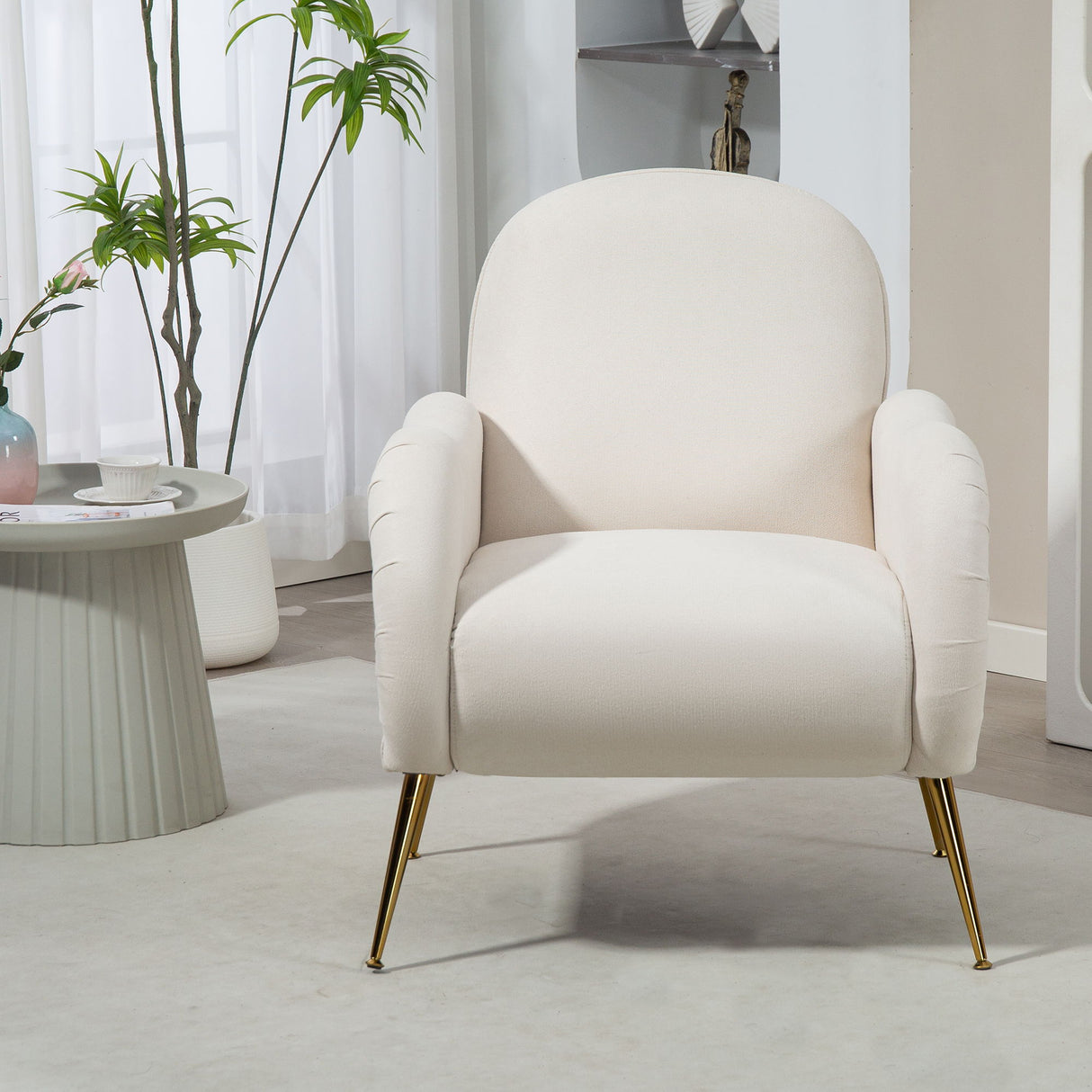 Modern Accent Chair With Metal Legs, Snowflake Fabric Armchair