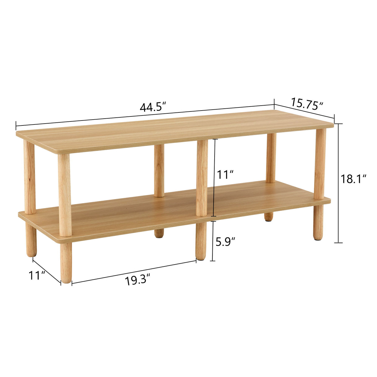 Modern Double Deck TV Cabinet With Open Storage Shelf, Rounded Legs