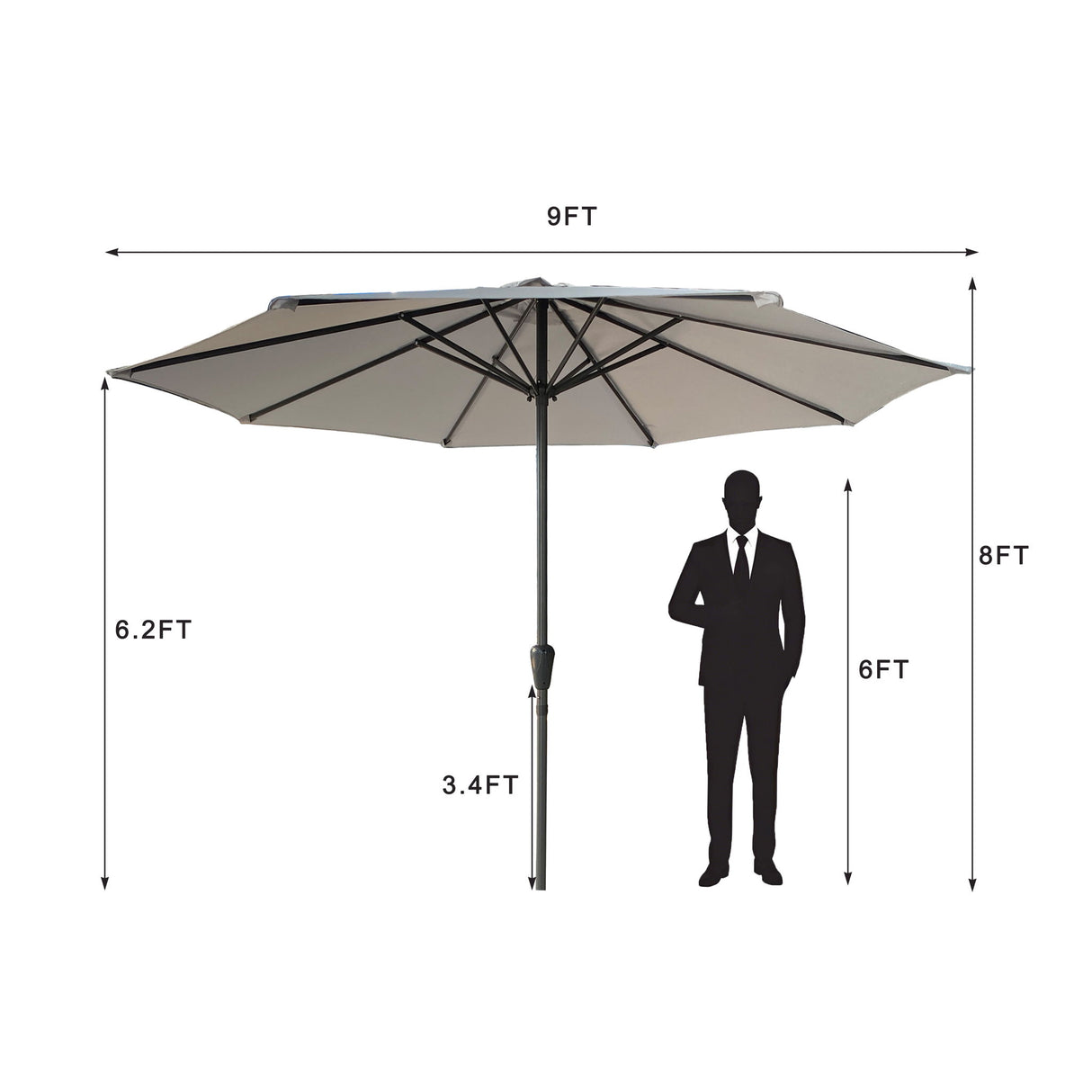 Patio Market Umbrella With 8 Steel Ribs, UV-Resistant And Waterproof Canopy