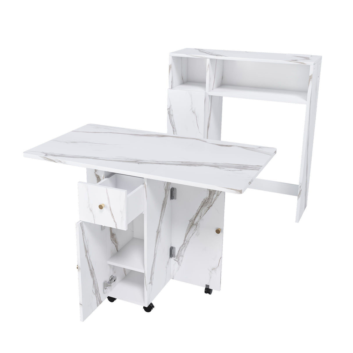 Multifunctional Folding Dining Table With Wall-Mounted Sideboard & Storage