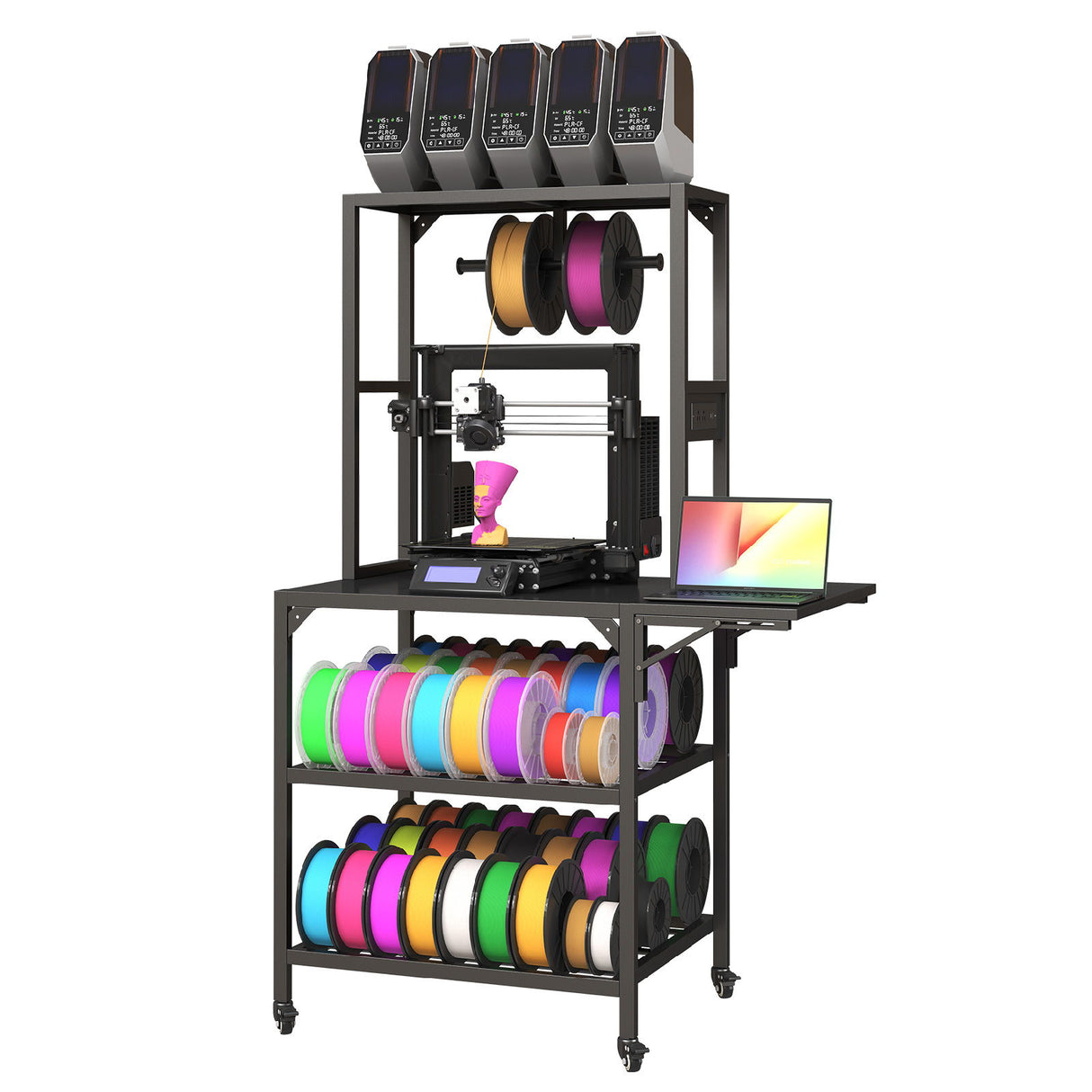 Heavy Duty 3D Printer Stand With Filament Storage Rack - Black