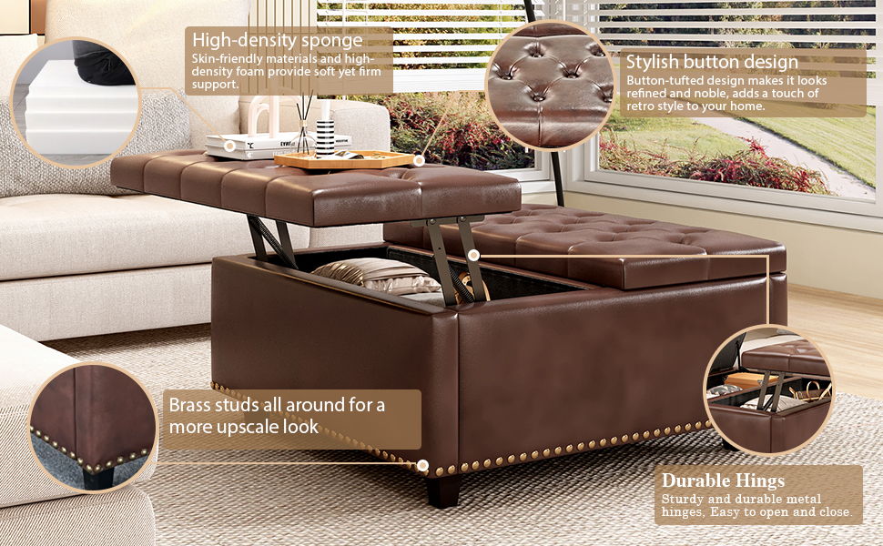 Large Square Storage Ottoman With 2 Storage Doors