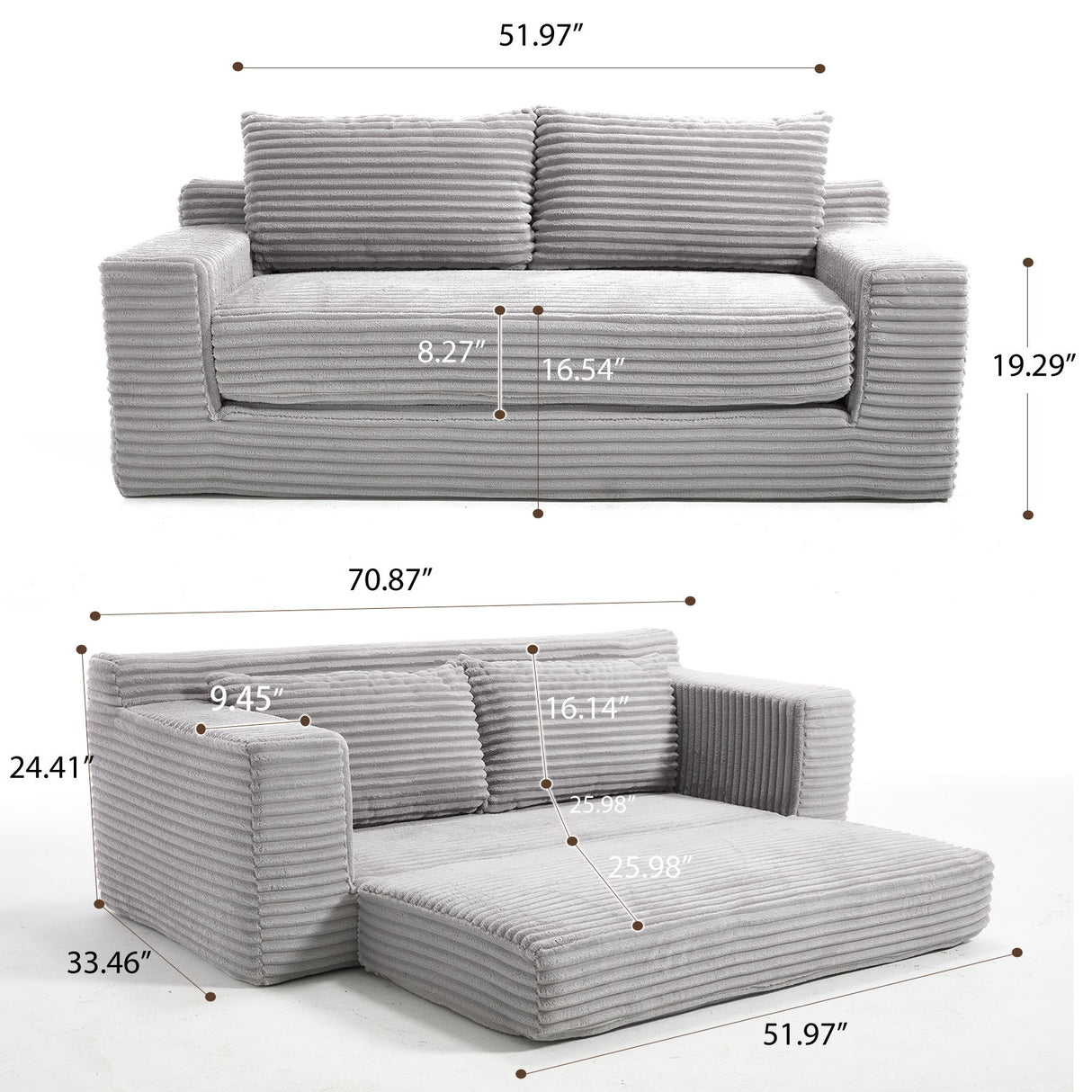 Convertible Loveseat Sofa Bed With Memory Foam & Steel Frame