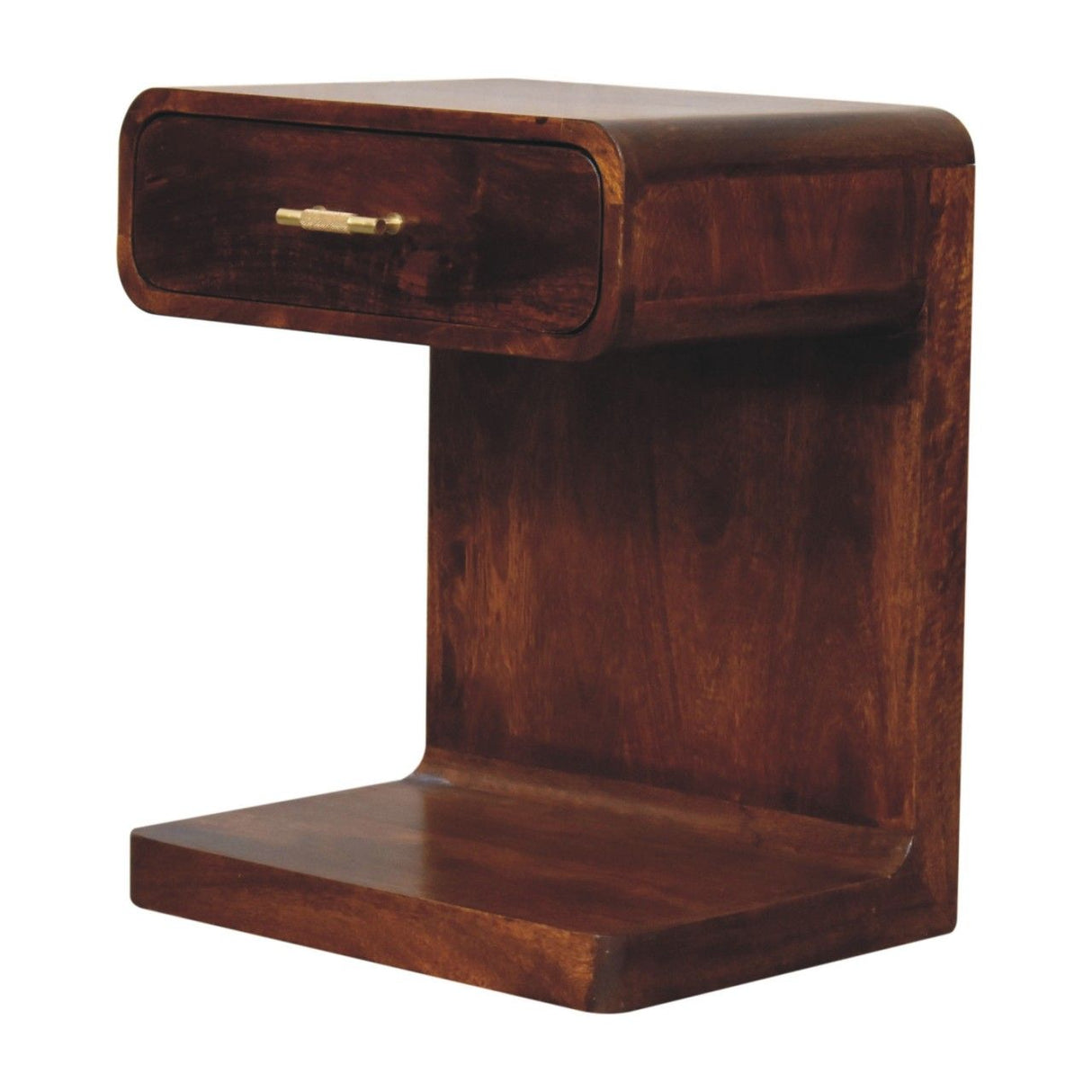 T Bar Rounded Bedside Table - Dark Brown