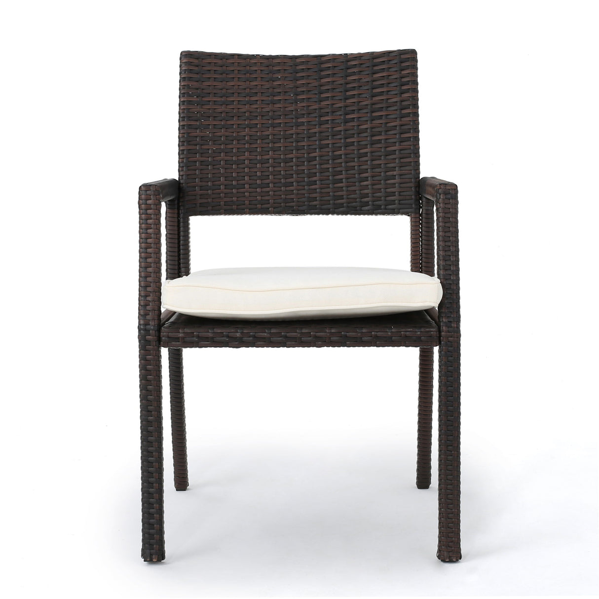 Outdoor Wicker Dining Chair With Water Resistant Cushions (Set of 2) - White / Brown