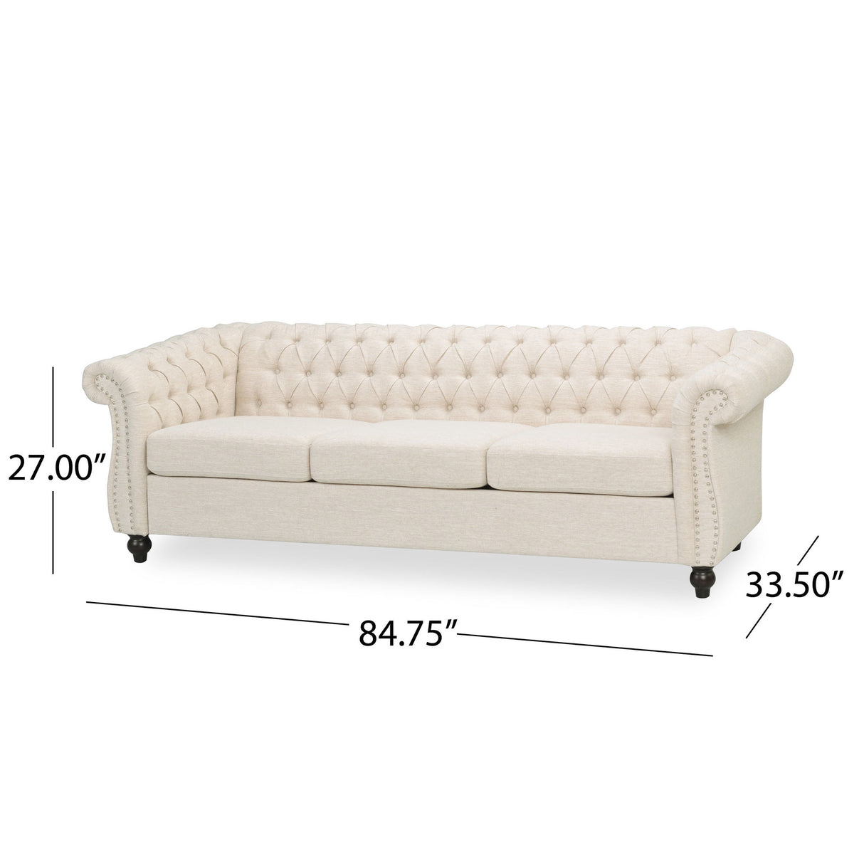 Chesterfield Style 3 Seater Sofa With Deep Button Tufting