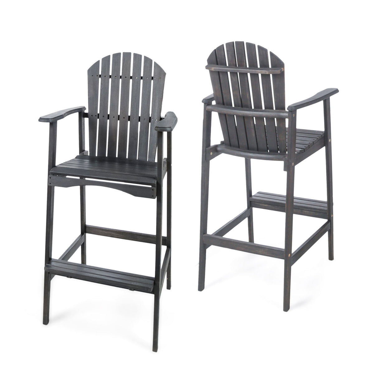 Outdoor Acacia Wood Adirondack Barstools (Set of 2)
