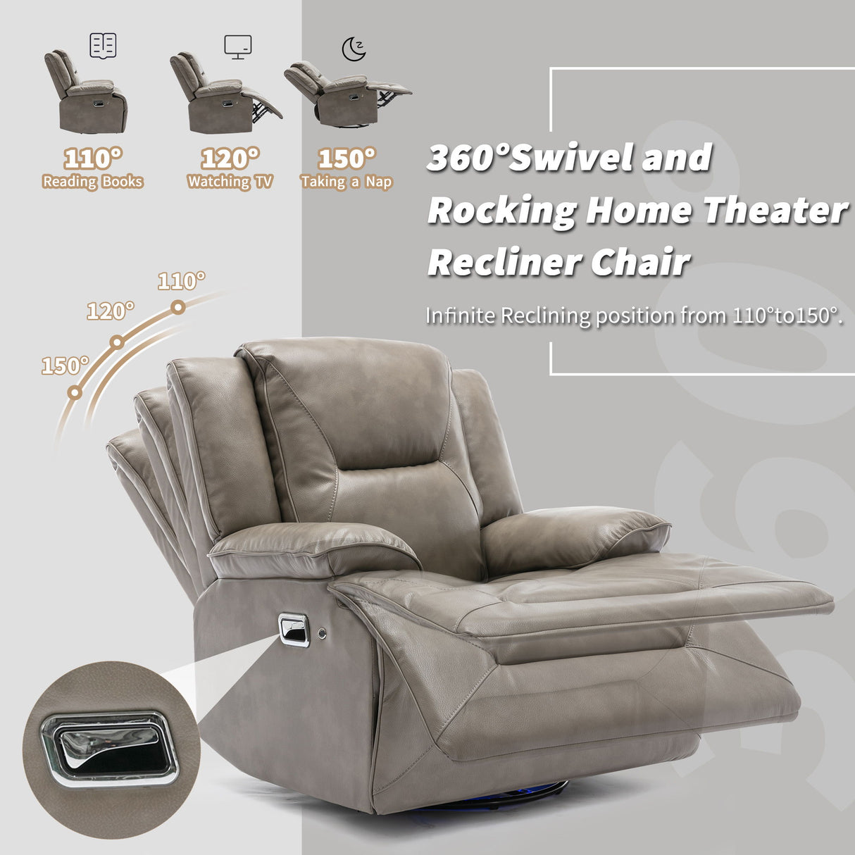 3 Seater Home Theater Recliner Manual Recliner Chair With A LED Light Strip Two Built-In Cup Holders For Living Room