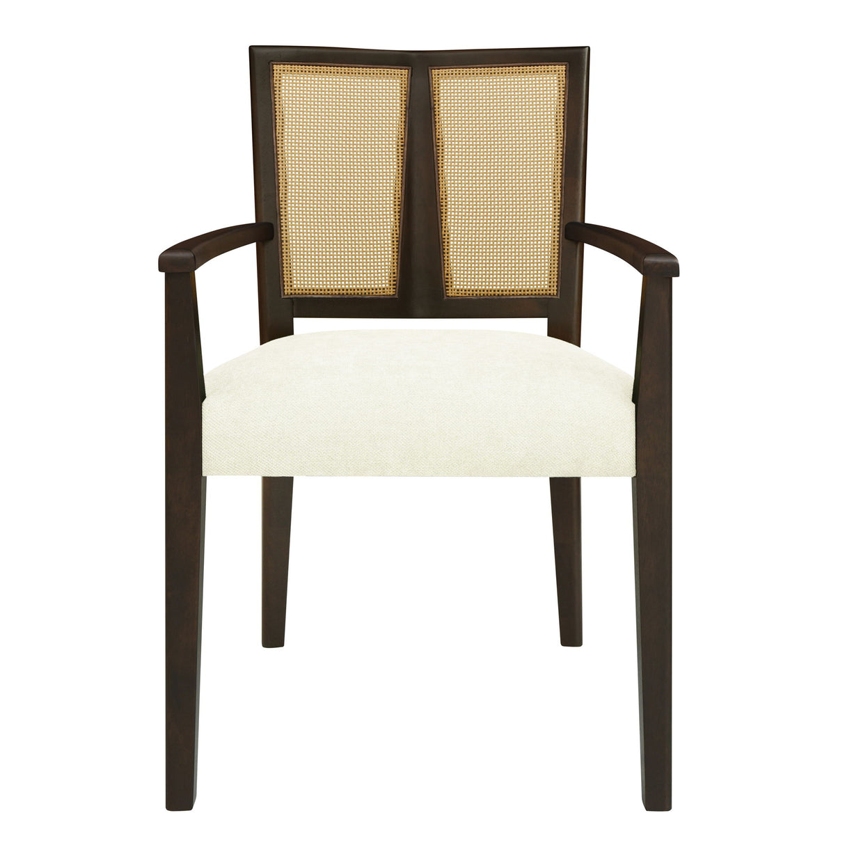 Mid Century Modern Arm Dining Chair Set With Rattan Backrest