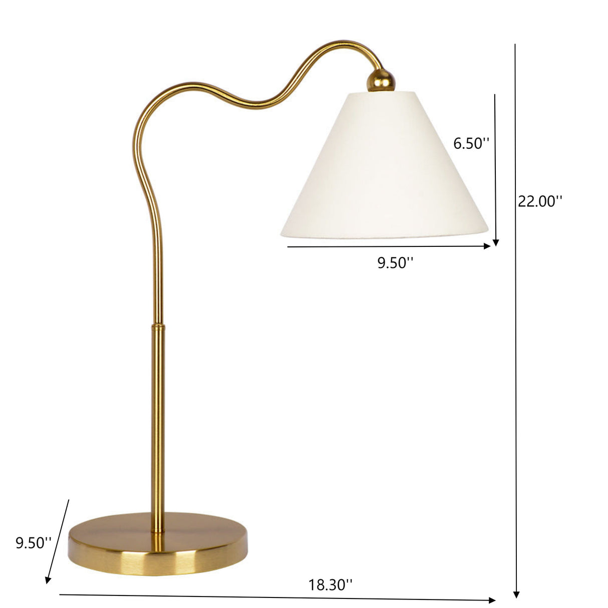 Ornate - Ring Base Curved Table Lamp With Triangle Drum Shade - Gold / White