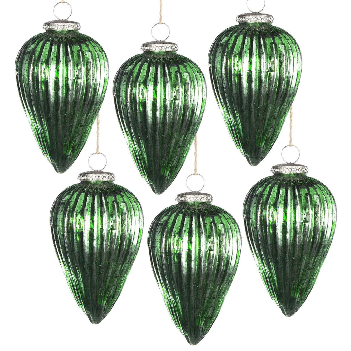 Tear Drop Ornament, Glass Decorative Hanging Christmas Tree Ornaments For Holiday Party Decorations (Set of 6) - Green