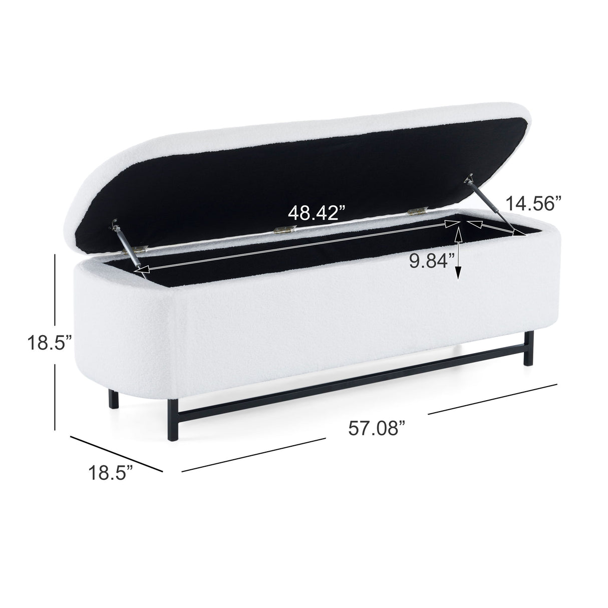 Modern Elegant Ottoman With Spacious Storage Function With Metal Feet - White / Black