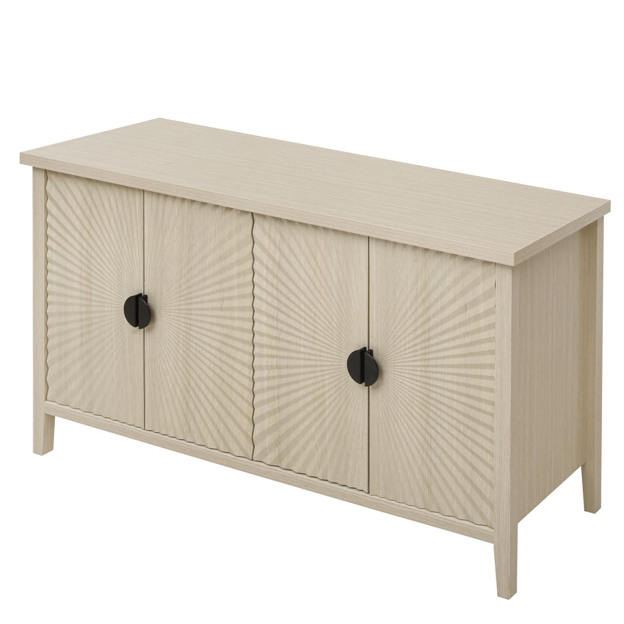 4 Door Sideboard, Carved Sideboard Buffet Cabinet With Storage, Modern Coffee Bar Cabinet With Adjustable Shelf For Living Room, Dining Room, Kitchen - Natural