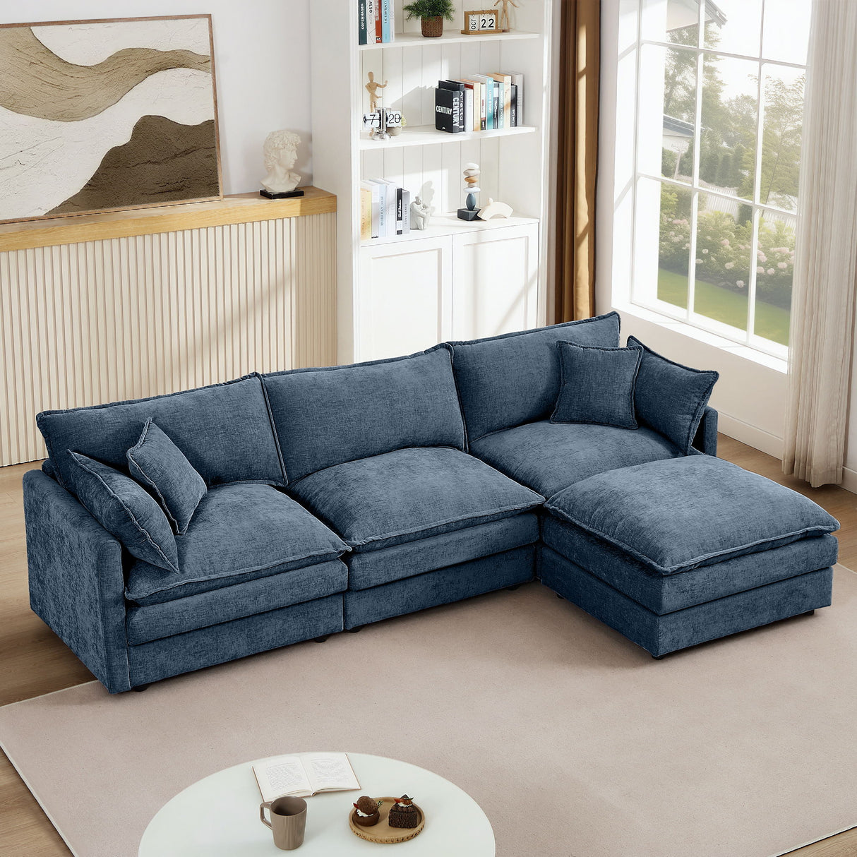 Contemporary Modular Sectional Sofa Set With Movable Ottoman