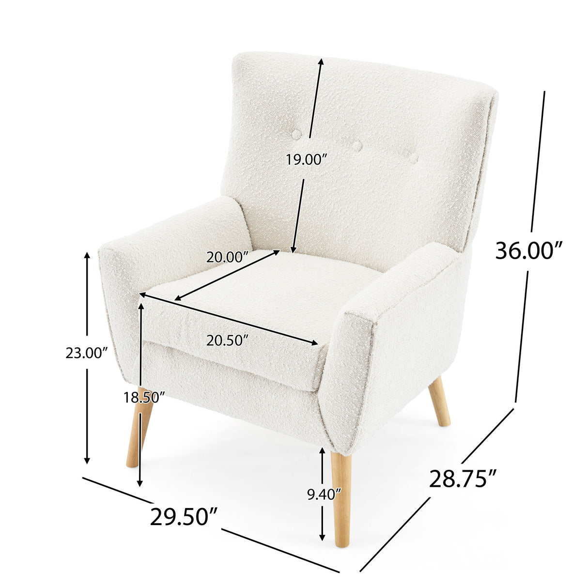 Ergonomic Accent Chair With Button Tufted Design And Rubber Wood Legs - Almond